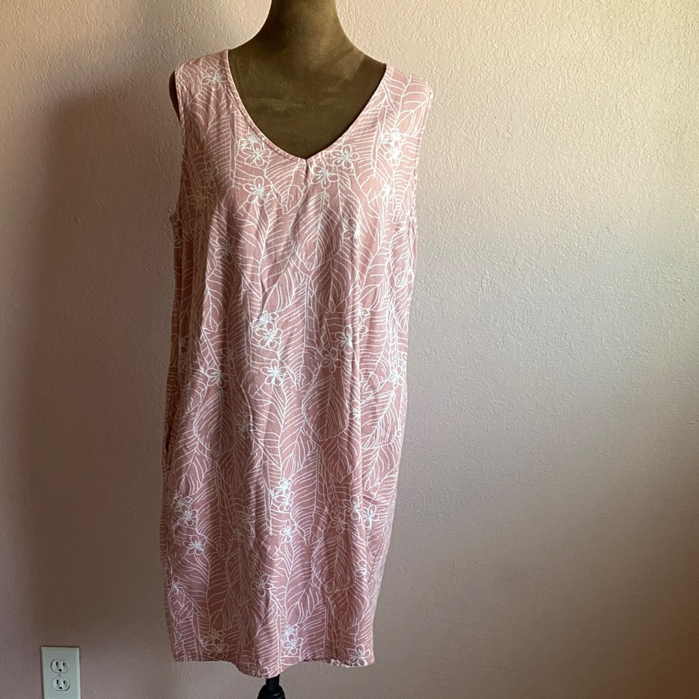 ORVIS Pink Dress with White Floral Design
